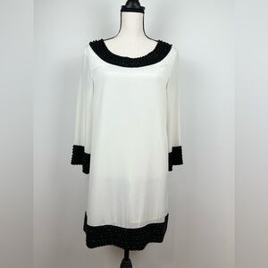 ASOS White Tunic Dress w Black Bead Trim - Size 8